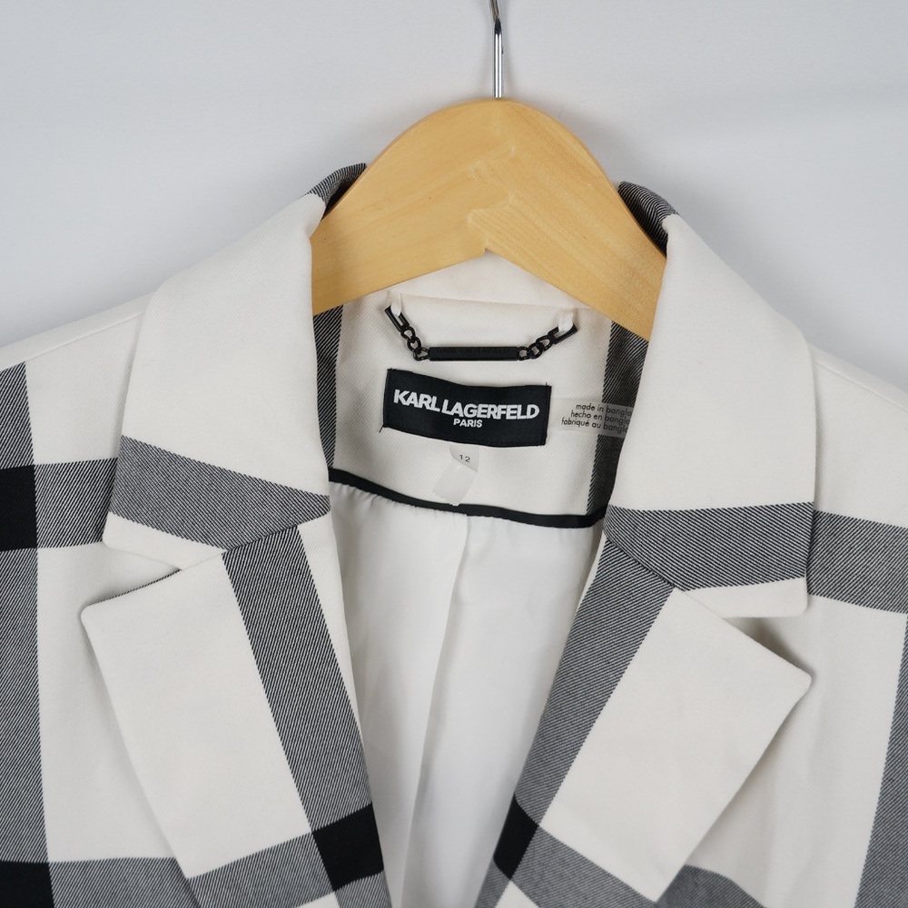 Karl Lagerfeld Signature Windowpane Blazer, Size 12 - Picture 3 of 12
